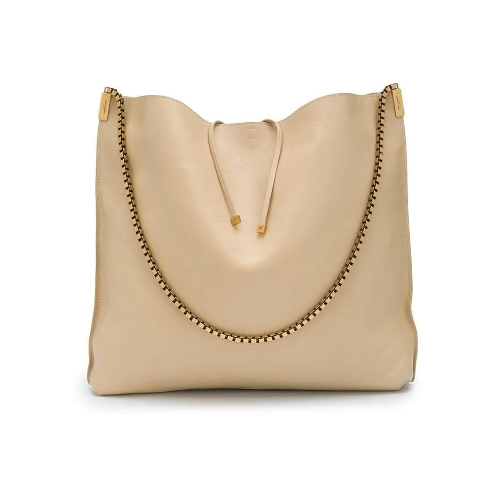 Sac Ysl Saint Laurent Suzanne en cuir de veau beige avec chaîne, modèle hobo 634804