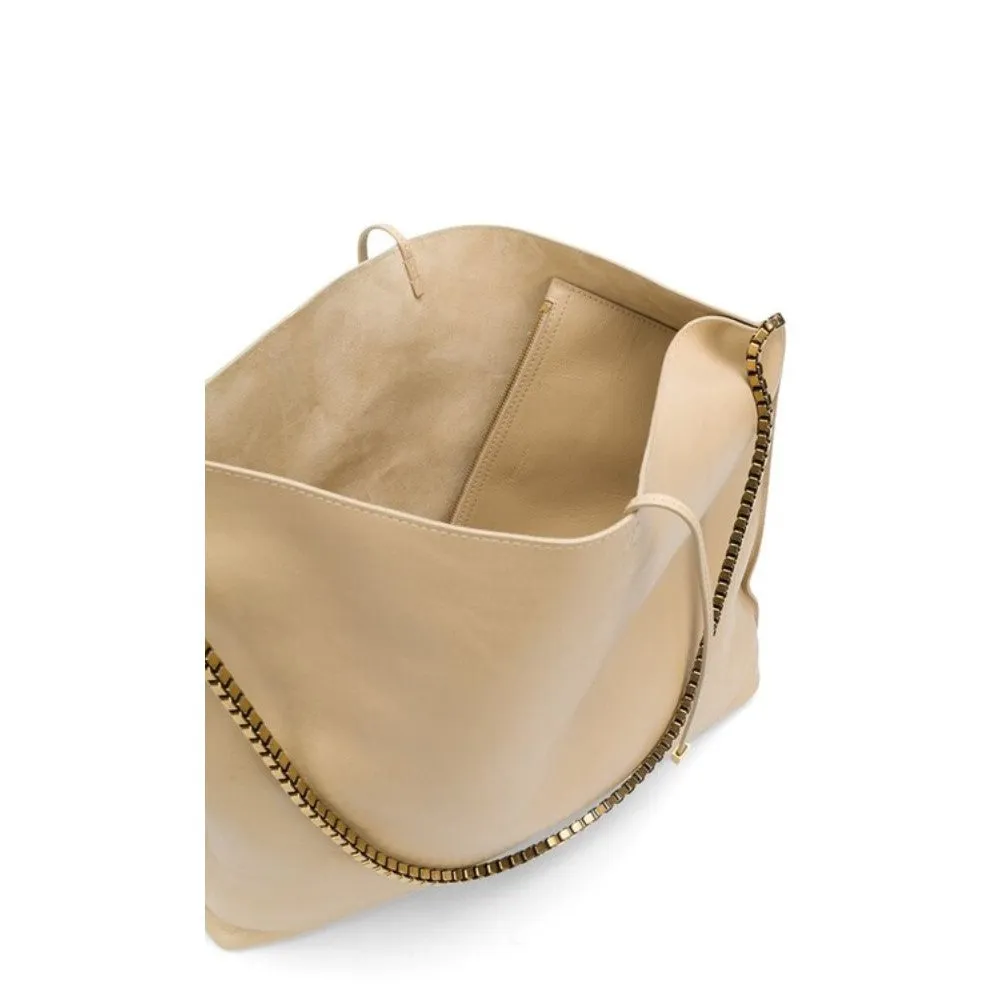 Sac Ysl Saint Laurent Suzanne en cuir de veau beige avec chaîne, modèle hobo 634804