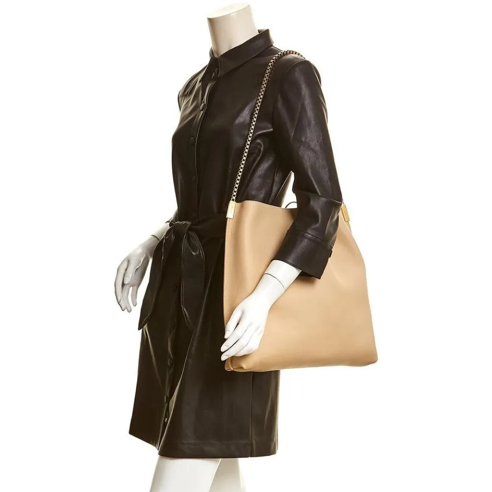 Sac Ysl Saint Laurent Suzanne en cuir de veau beige avec chaîne, modèle hobo 634804