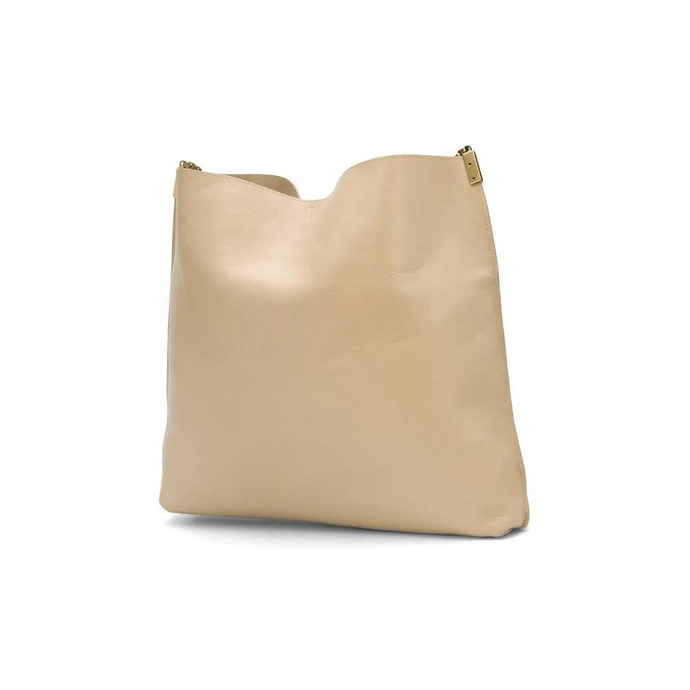 Sac Ysl Saint Laurent Suzanne en cuir de veau beige avec chaîne, modèle hobo 634804
