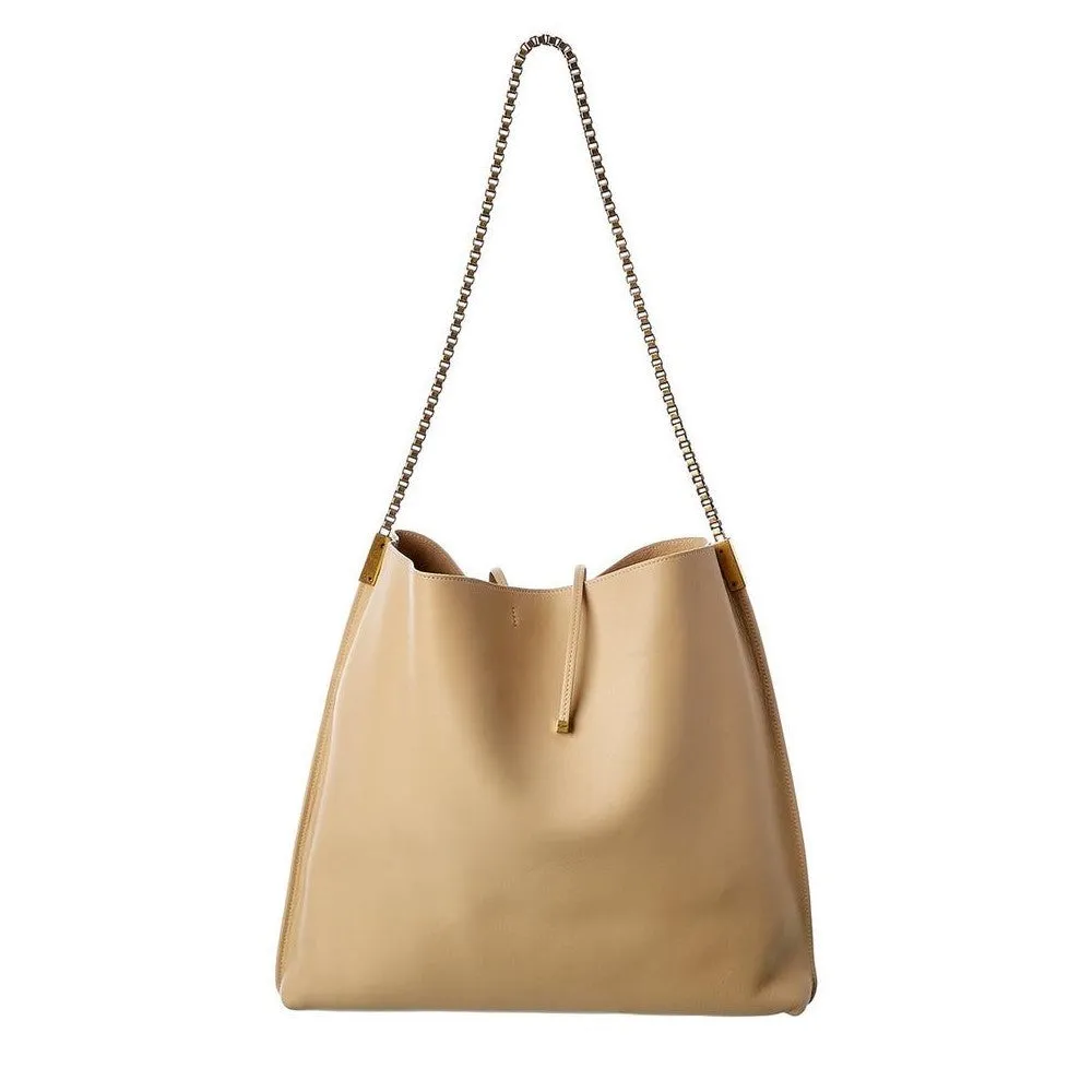 Sac Ysl Saint Laurent Suzanne en cuir de veau beige avec chaîne, modèle hobo 634804