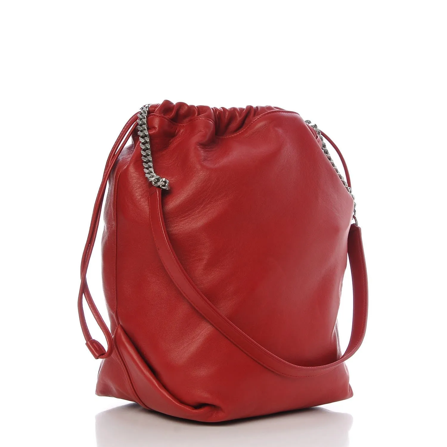 Sac Ysl Saint Laurent Teddy Rouge en Agneau à Cordons et Forme Seau 538447