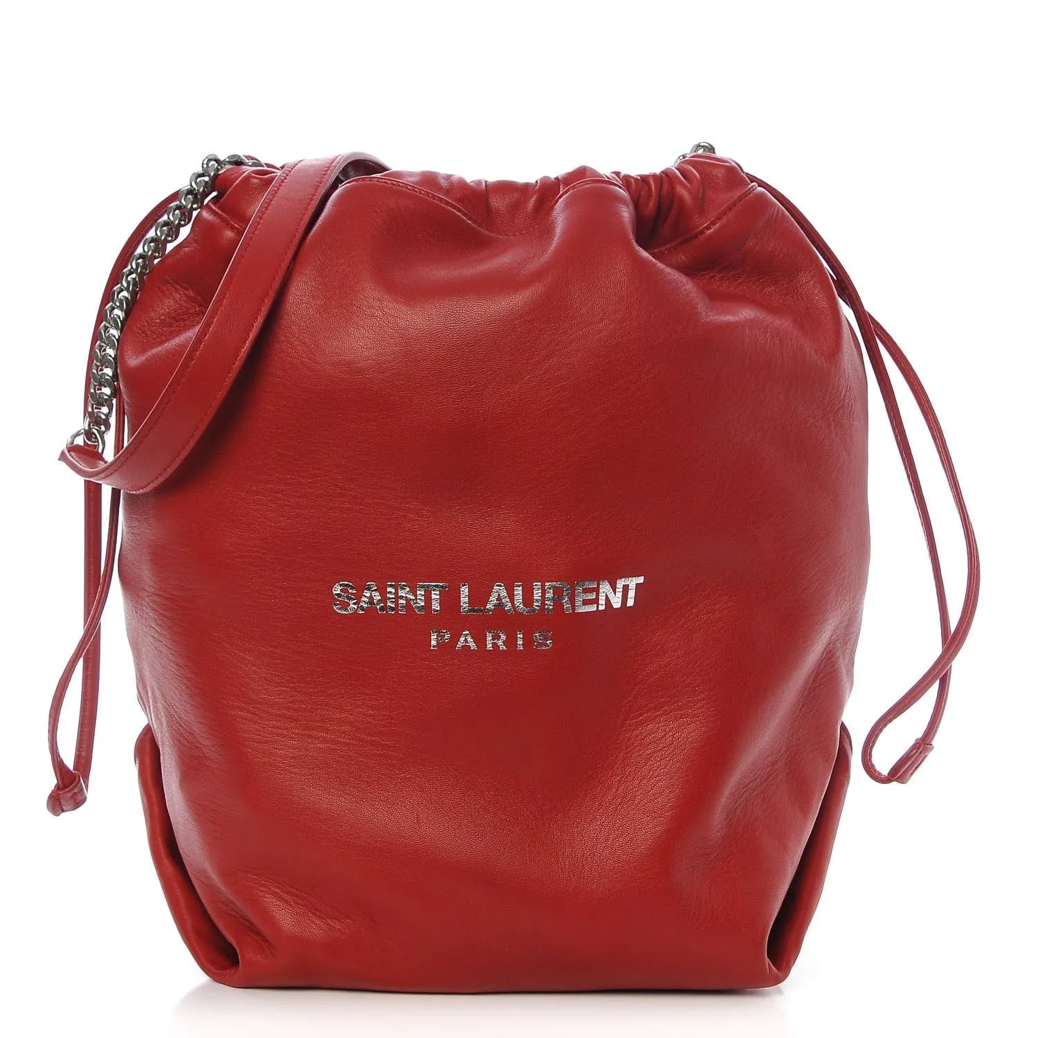 Sac Ysl Saint Laurent Teddy Rouge en Agneau à Cordons et Forme Seau 538447