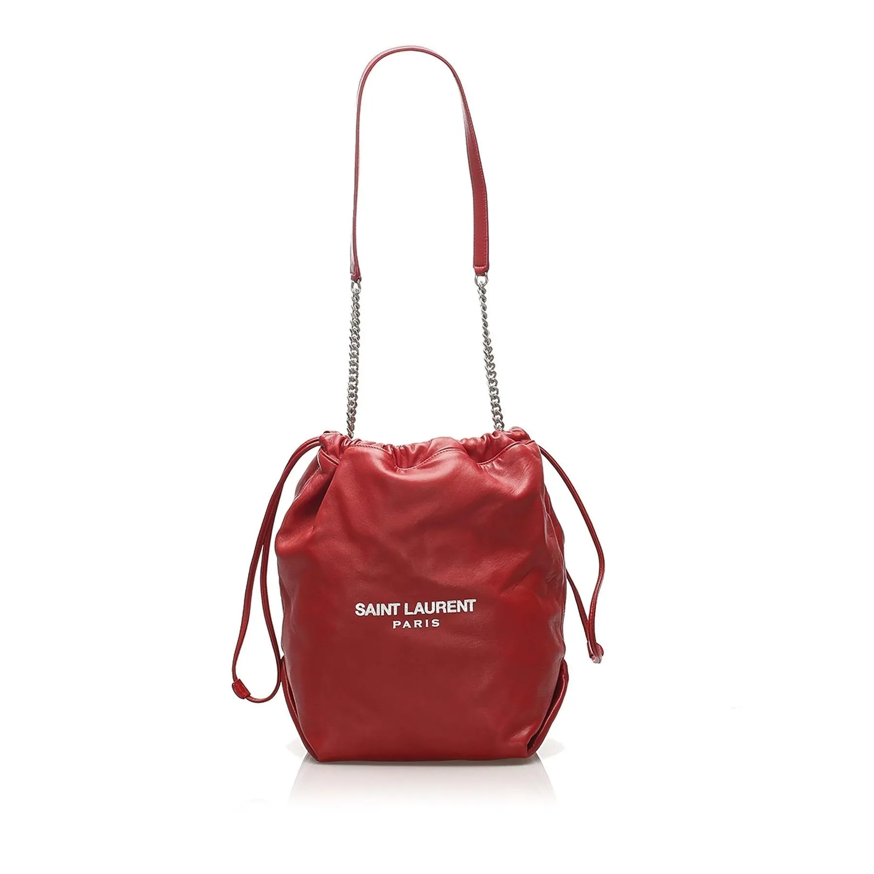 Sac Ysl Saint Laurent Teddy Rouge en Agneau à Cordons et Forme Seau 538447