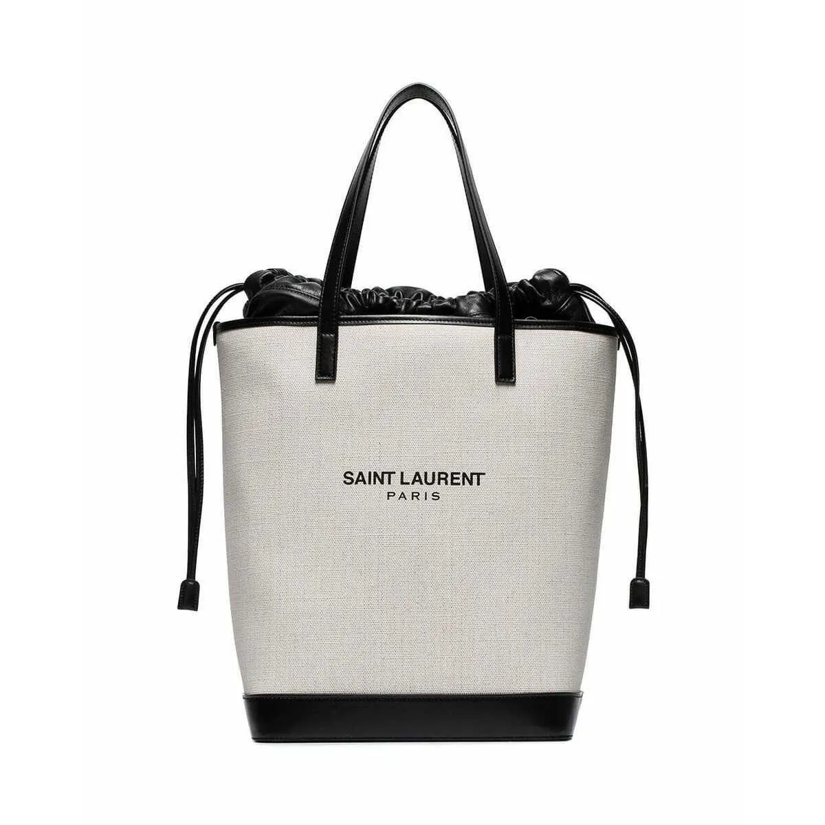 Sac Ysl Saint Laurent Teddy Blanc en Lin Enduit avec Cordon à Nouer Modèle Seau 551595
