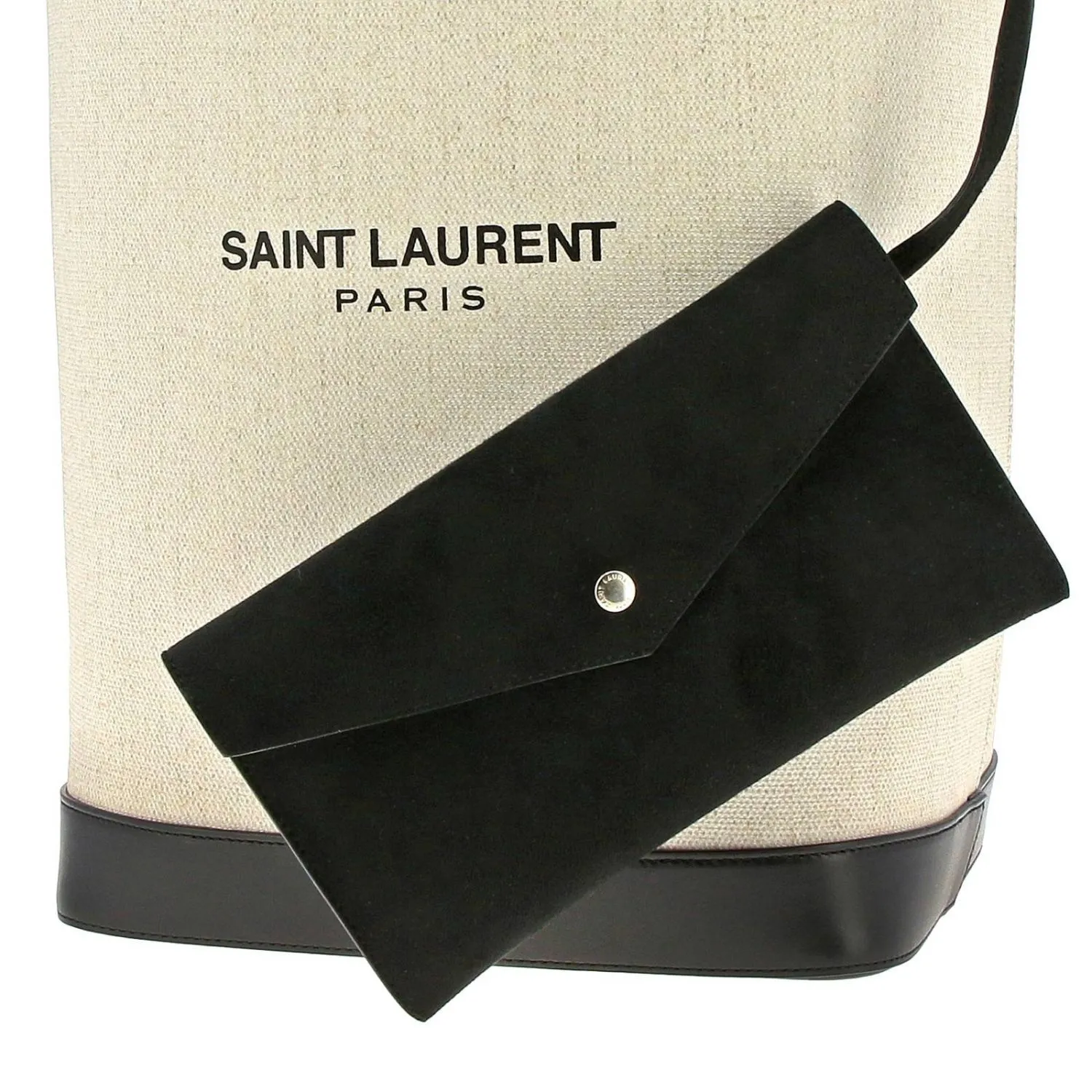 Sac Ysl Saint Laurent Teddy Blanc en Lin Enduit avec Cordon à Nouer Modèle Seau 551595