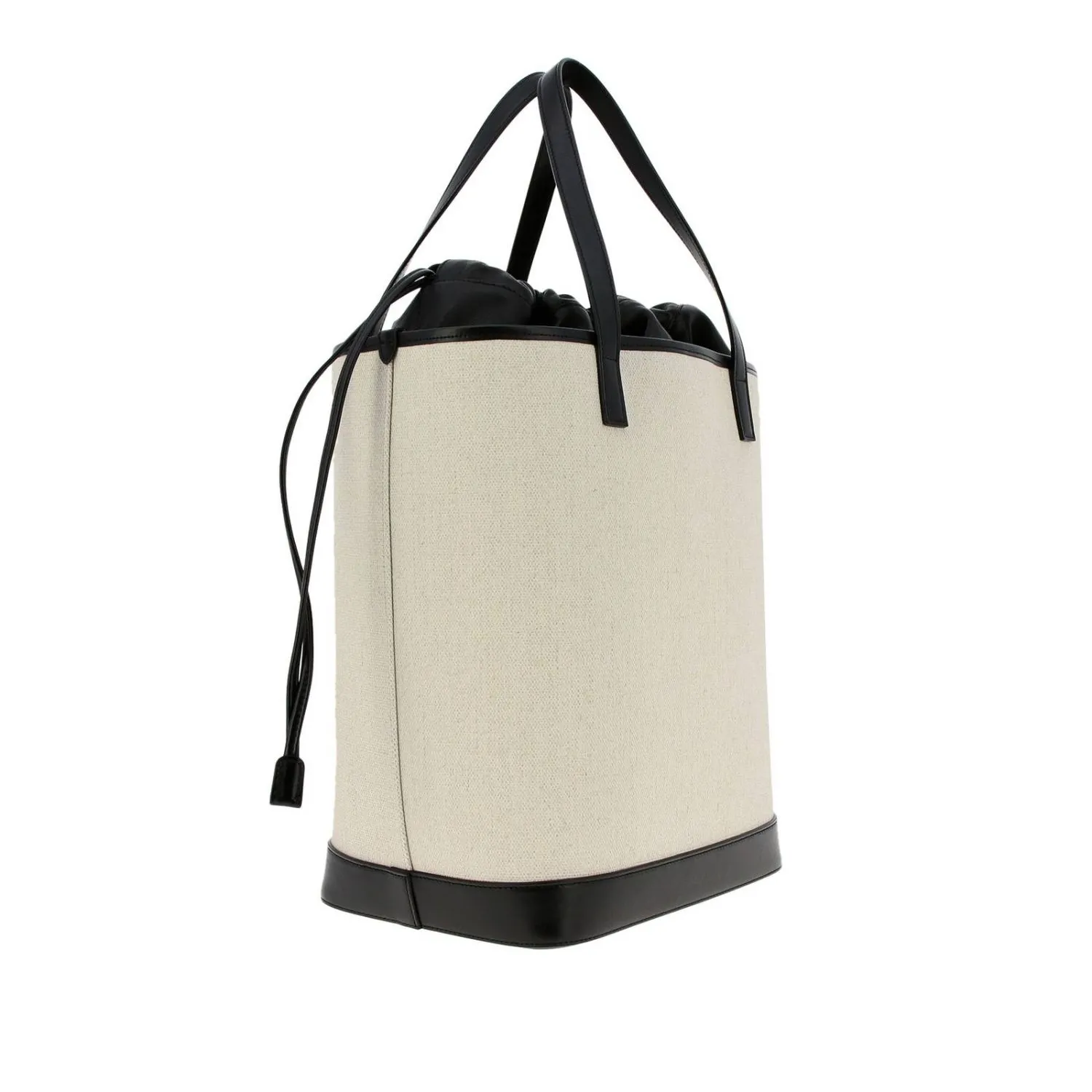 Sac Ysl Saint Laurent Teddy Blanc en Lin Enduit avec Cordon à Nouer Modèle Seau 551595