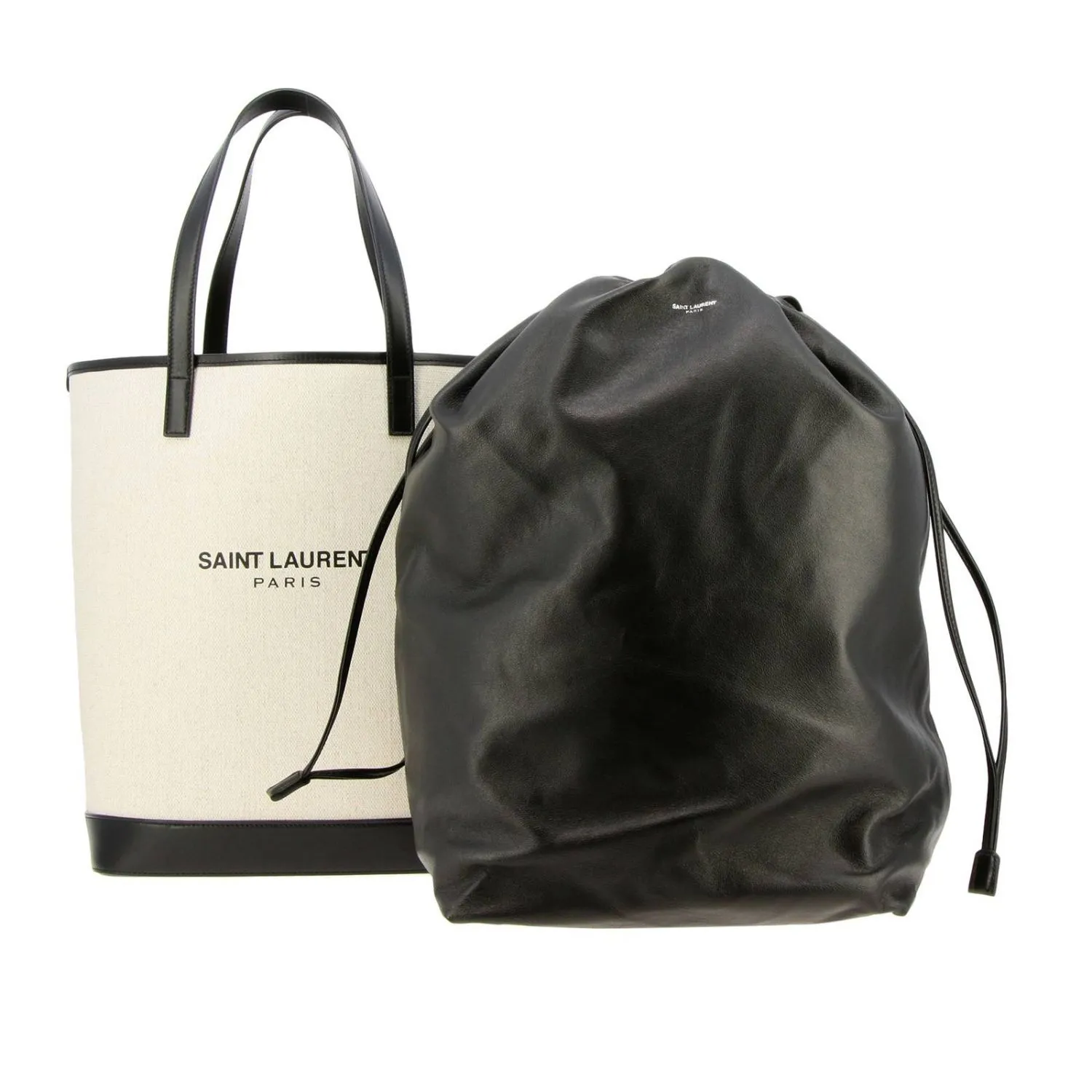 Sac Ysl Saint Laurent Teddy Blanc en Lin Enduit avec Cordon à Nouer Modèle Seau 551595