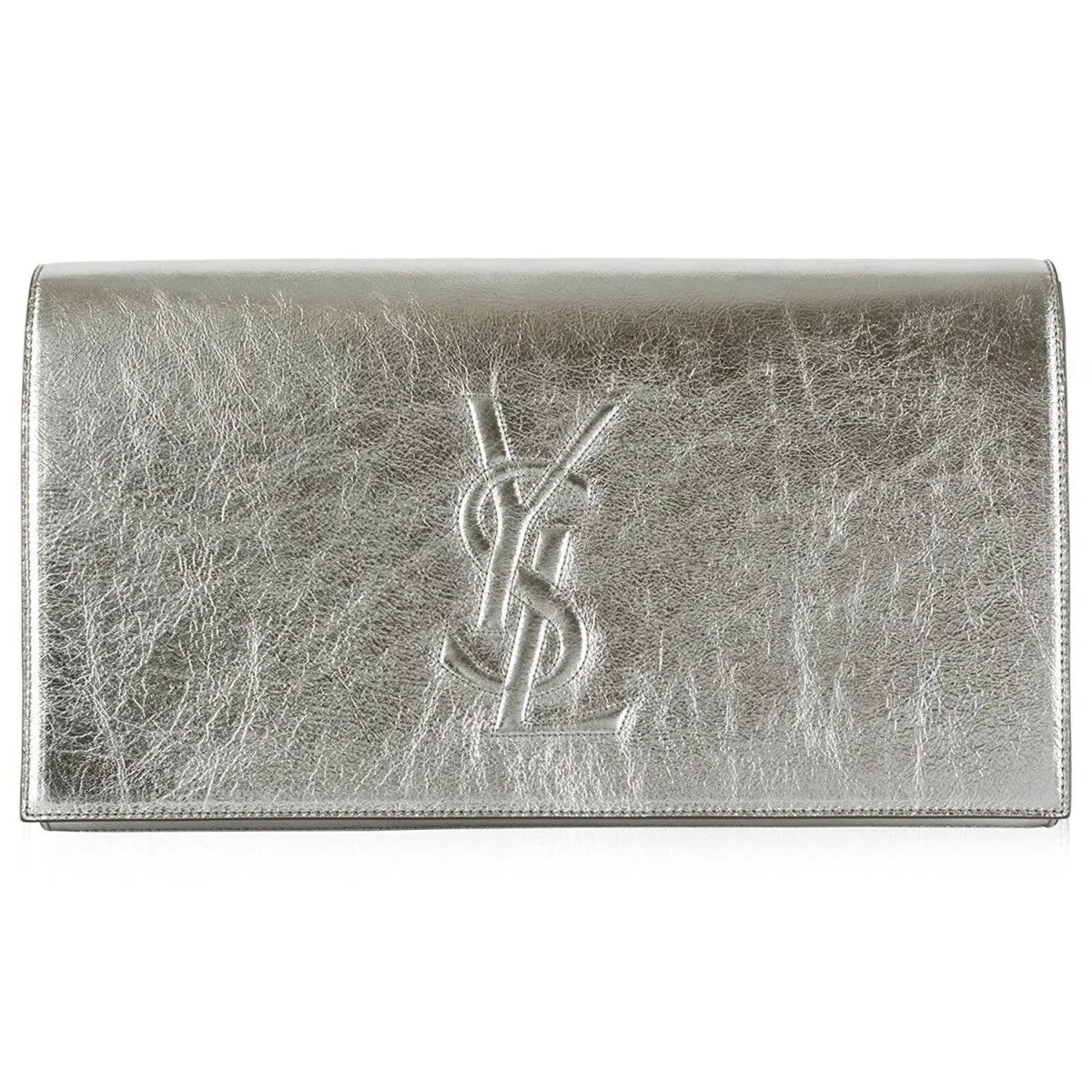 Sacs Ysl Saint Laurent YSL Belle de Jour Grand Clutch en Cuir Argenté Métallisé 568937